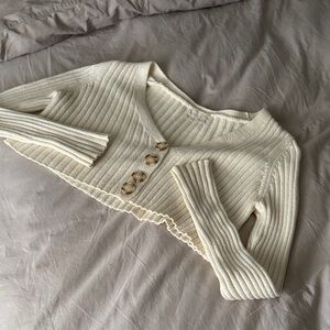Cream Ribbed Button-Up Sweater